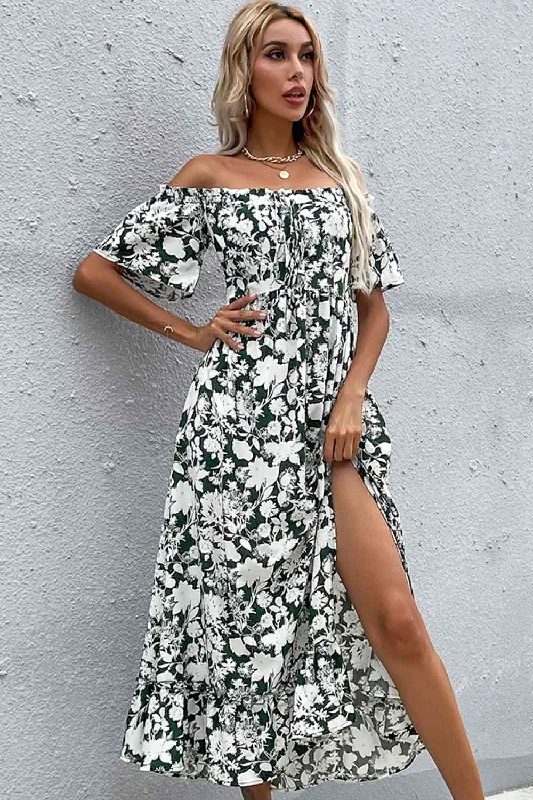 Peplum DressFloral Slit Off-Shoulder Midi Dress