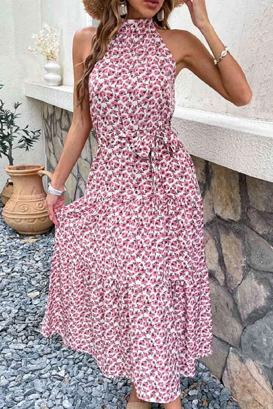 Denim DressFloral Tie-Waist Tiered Dress