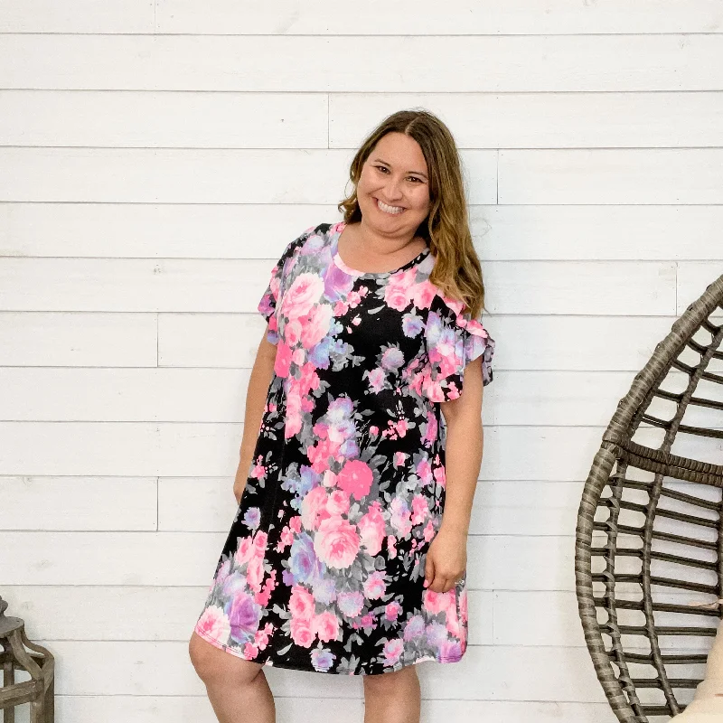 "Kimber" Floral Ruffle Sleeve Dress with Pockets