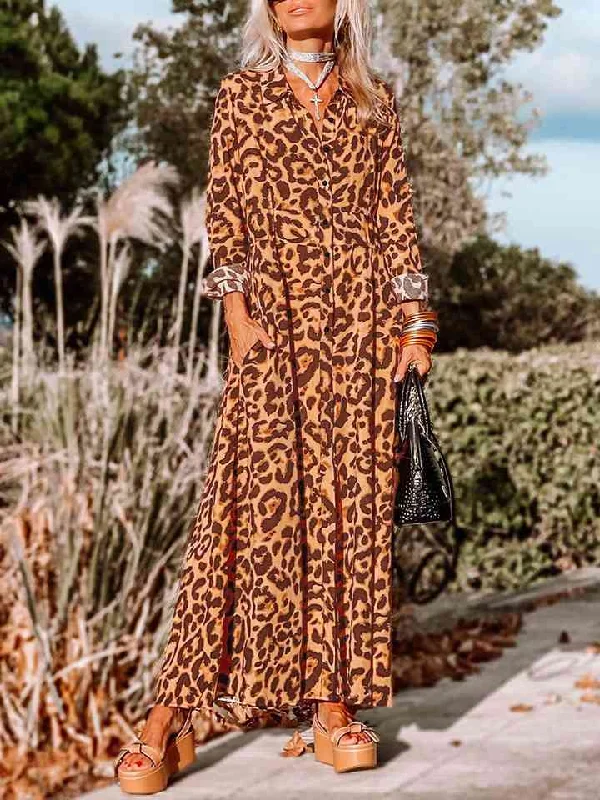 Gypsy DressLeopard Buttoned Maxi Dress