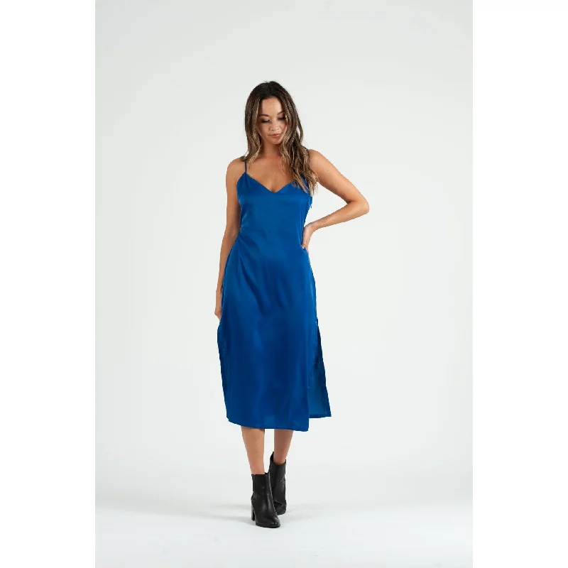 Striped DressLucca Couture Sierra Satin Back Tie Dress Royal Blue