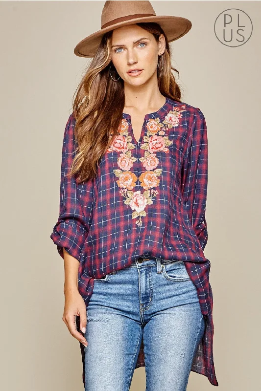 TunicTopValleyMad About Plaid Embroidered Tunic