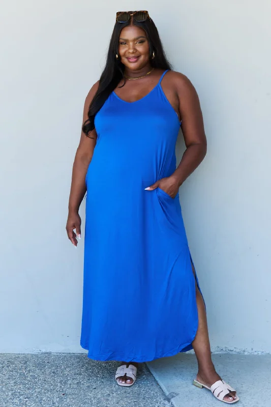 Denim DressNinexis Good Energy Full Size Cami Side Slit Maxi Dress in Royal Blue