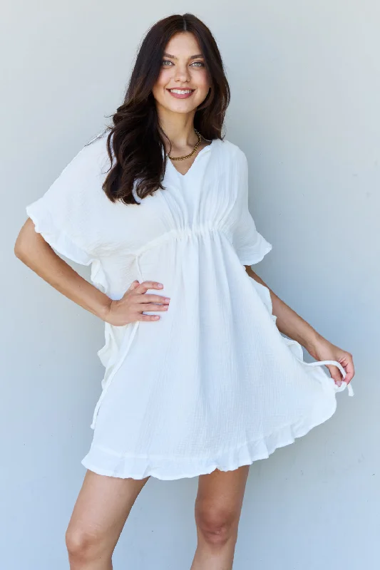 Military DressNinexis Out Of Time Full Size Ruffle Hem Dress with Drawstring Waistband in White