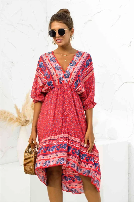 Rain DressPrinted Bohemian V Neck Dress