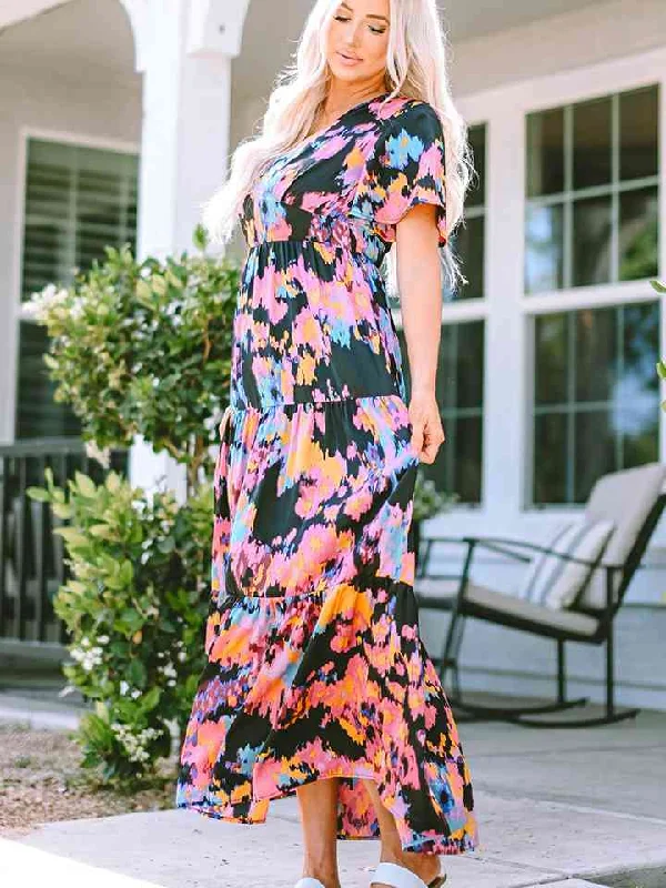 Printed DressPrinted V-Neck Short Sleeve Maxi Dress