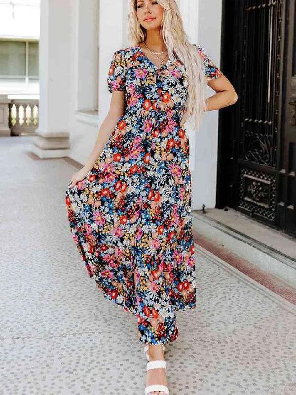 Maxi DressPrinted V-Neck Short Sleeve Maxi Dress