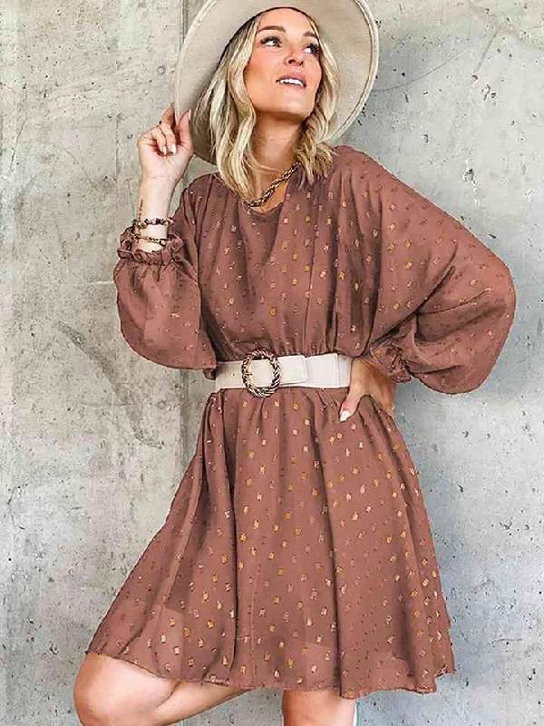 High-low DressRound Neck Lantern Sleeve Printed Dress