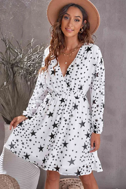 Military DressStar Print Dropped Shoulder Surplice Dress