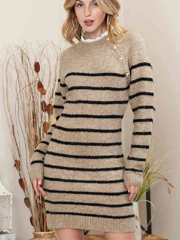 Hiking DressStriped Round Neck Long Sleeve Sweater Dress