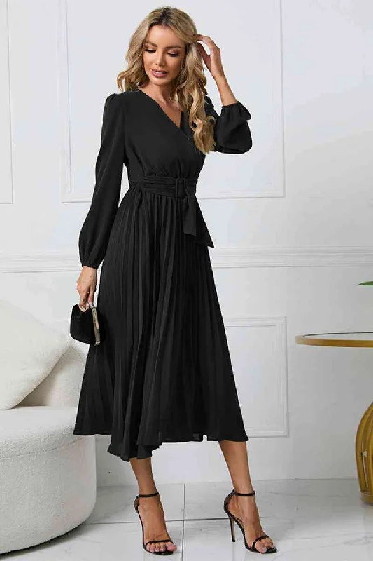 Wrap DressV-Neck Long Sleeve Tie Waist Midi Dress