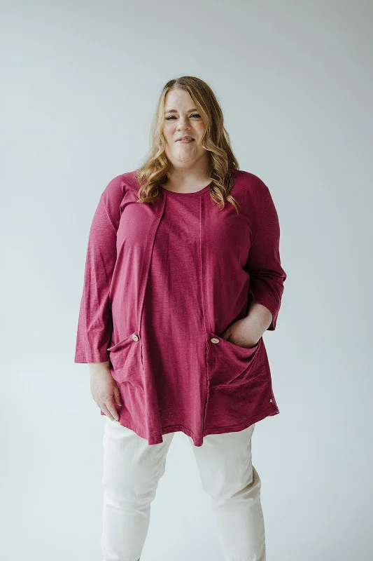 TunicTopPeak3/4 SLEEVE RAW SEAM TUNIC WITH POCKETS IN CRANBERRY