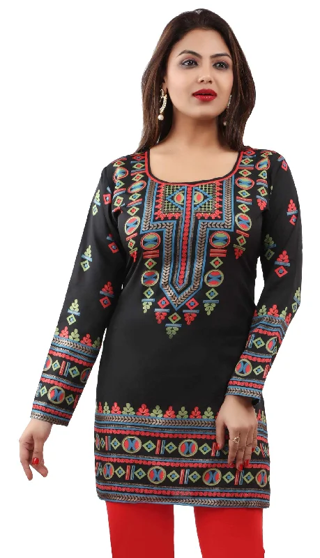 TunicTopAuraBlack Ethnic Kurti for Women – Vibrant Short Kurti Design