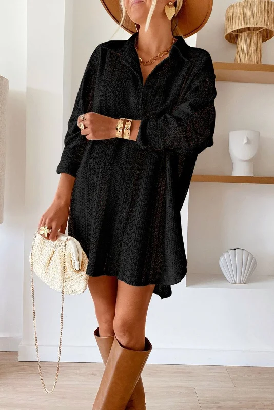 TunicTopPulseBlack Crochet Lace Tunic Oversized Shirt Dress