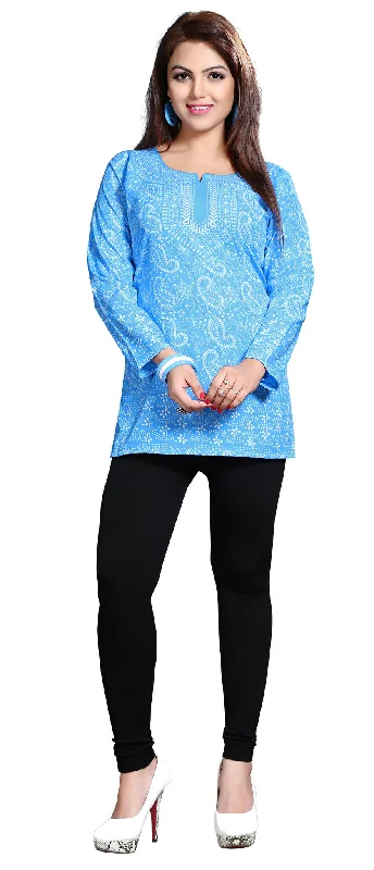 TunicTopOasisChic Blue Indian Kurta for Ladies – Stylish Short Kurti