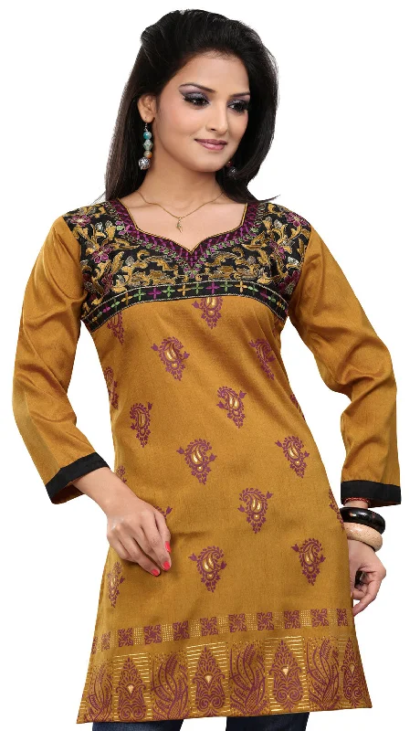 TunicTopMarineChic Brown Indian Short Kurti for Women – Elegance and Comfort