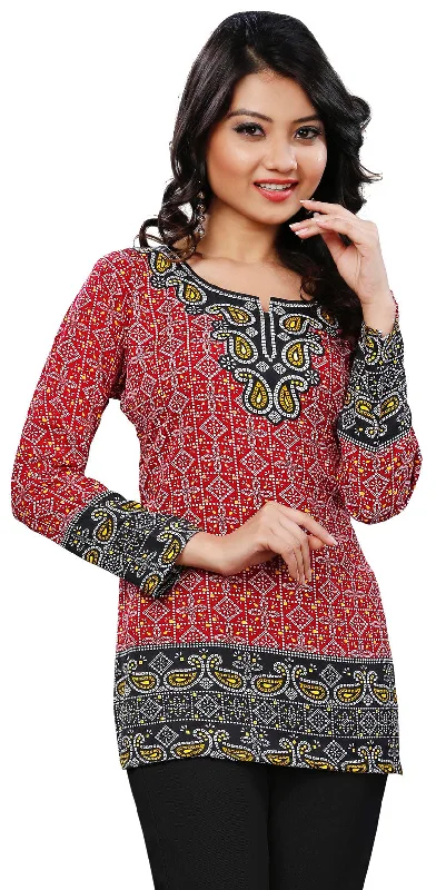 TunicTopPearlChic Fashion Kurta India - Elegant Red Short Kurti for Women