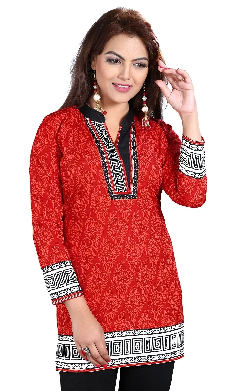 TunicTopSteelChic Red India Kurti Online – Stylish Short Kurti for Women