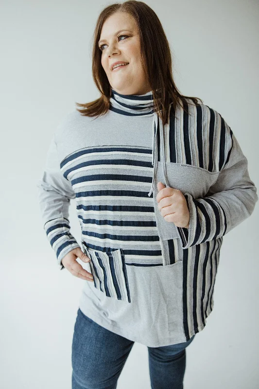 TunicTopJadeCOWL NECK VARYING STRIPE TUNIC IN GREY