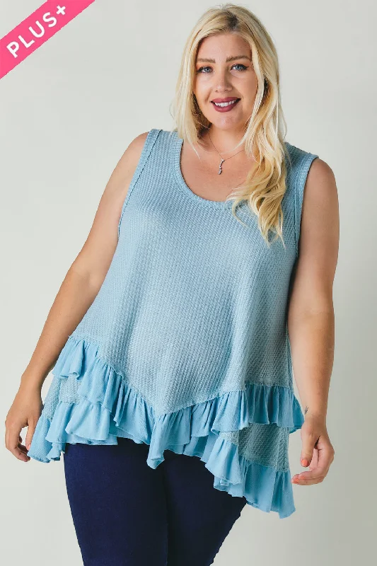 TunicTopAquaPlus Scoope Neck Sleeveless Ruffle Tunic