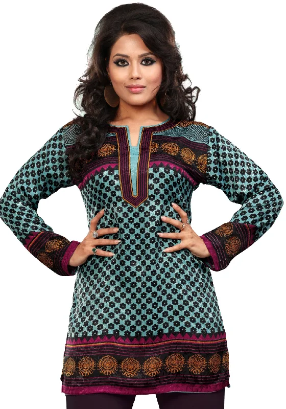 TunicTopFlowElegant Blue Ladies Short Kurti – Trendy Indian Ethnic Wear