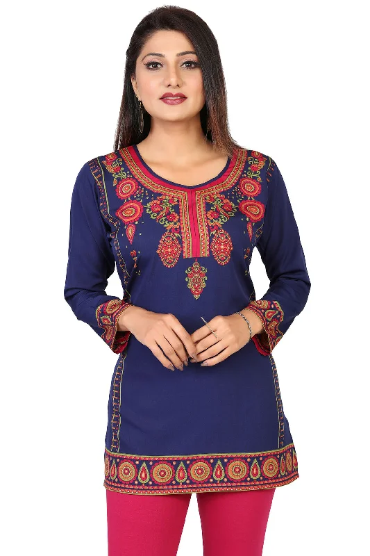 TunicTopRiseElegant Blue Printed Indian Clothing Tunic – Stylish Kurti Top for Women