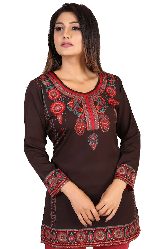 TunicTopPulseElegant Chocolate Color Short Kurti Top for Women - Shop Printed Kurtis Online