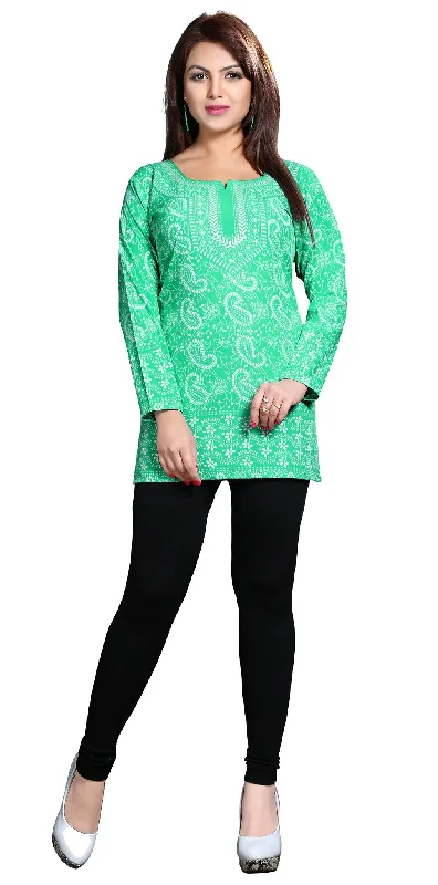 TunicTopHaloElegant Green Indian Kurta for Women – Stylish Short Kurti