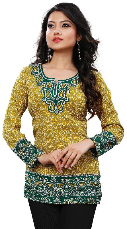 TunicTopSummitElegant Indian Ethnic Kurta - Gold Short Kurti for Women