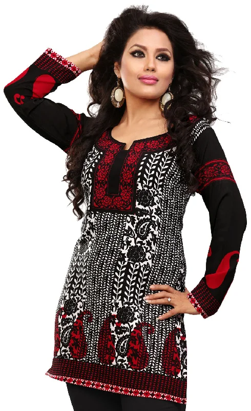 TunicTopPinnacleElegant Indian Kurti Dress - Black with Red Accents