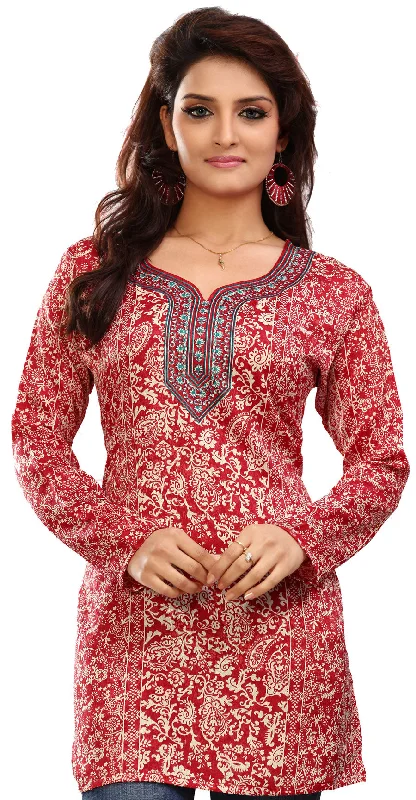 TunicTopGoldElegant Red Indian Kurta – Trendy Ethnic Wear Online