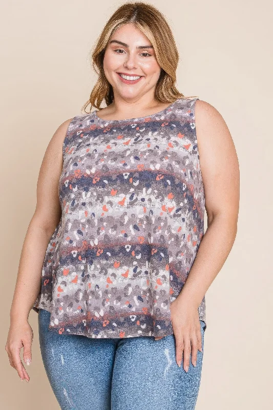 TunicTopSteelPlus Size Multi Tie Dye Animal Printed Tunic Tank