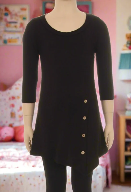 TunicTopQuasarGirls High-Low Asymmetric Black Dress, Long Tunic Top, Sizes 6/8/10/12, Solid Black