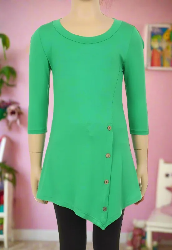 TunicTopPinnacleGirls High-Low Asymmetric Dress, Long Tunic Top, Sizes 6/8/10/12, Solid Green