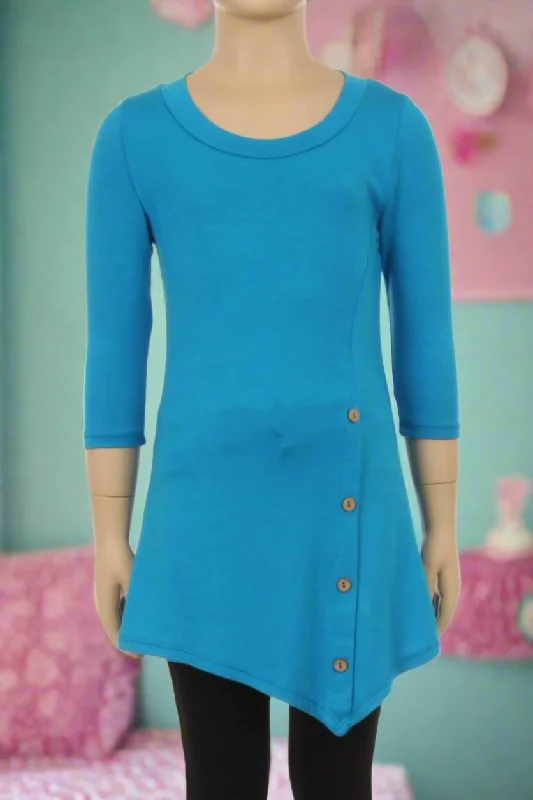 TunicTopOasisGirls High-Low Dress, Long Tunic Top, Sizes 6/8/10/12, Teal Blue