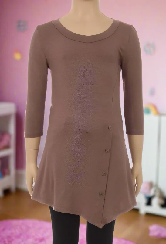 TunicTopPearlGirls High-Low Asymmetric Brown Dress, Long Tunic Top, Sizes 6/8/10/12, Solid Brown