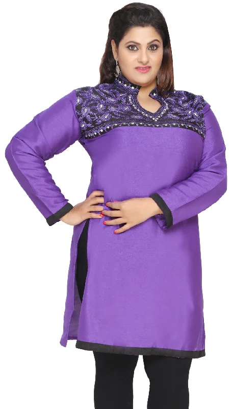 TunicTopPirateIndia Long Poly Silk Kurti Womens Plus Size Indian Clothes (Purple)