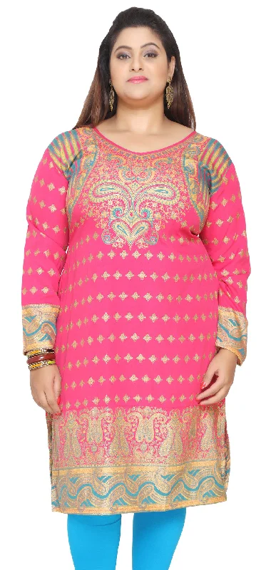 TunicTopFlexIndia Tunic Long Top Kurti Womens Plus Size Indian Clothes (Pink)