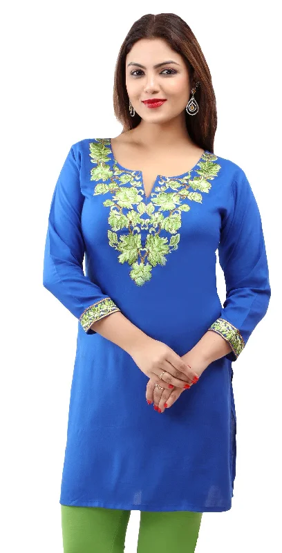 TunicTopOrbitIndia Women's Tunic Top Kurti Embroidered Indian Clothing (Blue)