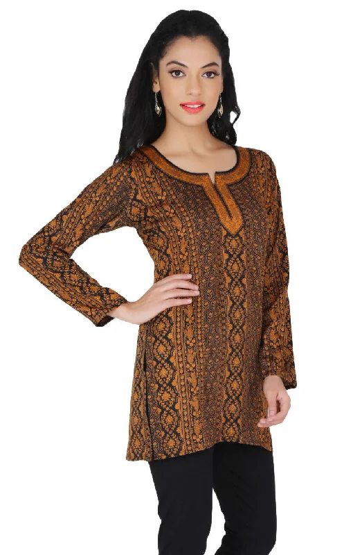 TunicTopNebulaIndian Kurti Top Tunic Printed Womens Blouse India Clothes (Brown)