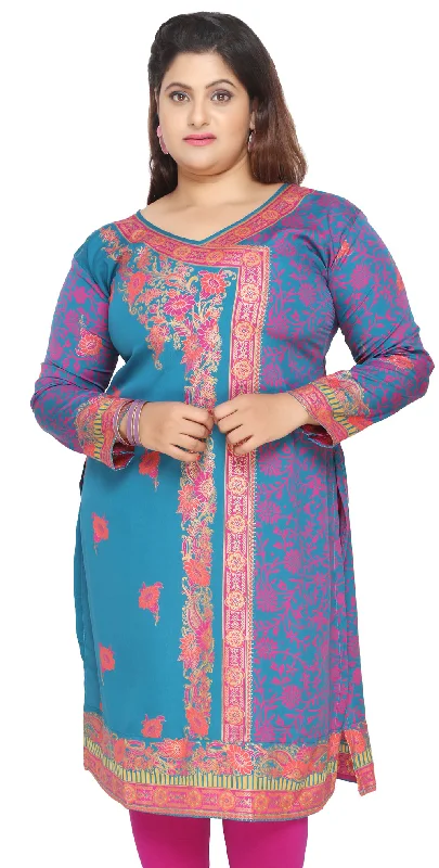 TunicTopVortexIndian Plus Size Tunics Kurti Long Top India Clothes (Blue)