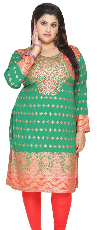 TunicTopCrestIndian Tunics Kurti Long Top Womens Plus Size Apparel (Green)