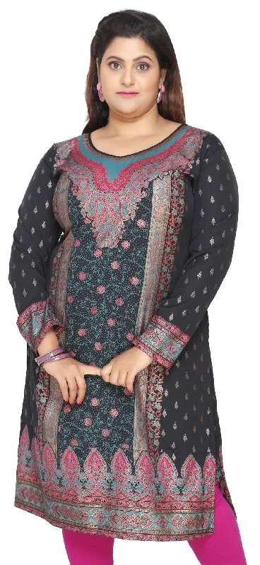 TunicTopHorizonIndian Tunics Kurti Long Top Womens Plus Size Apparel (Black)