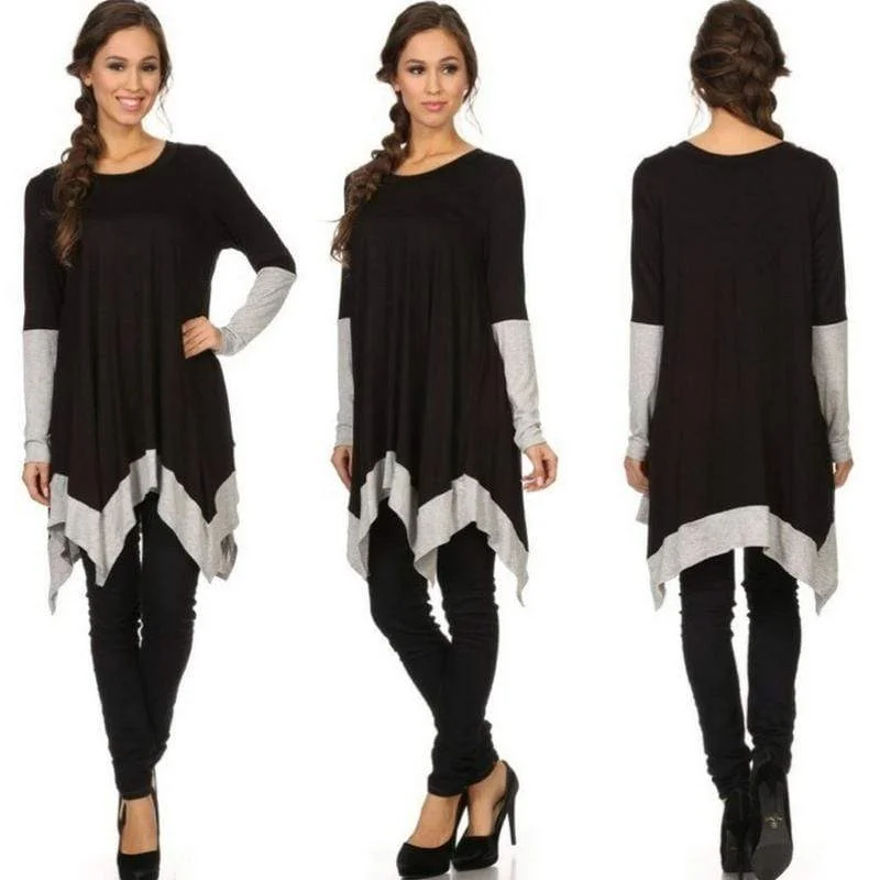 TunicTopSolarLong Sleeve Black Color Block Tunic