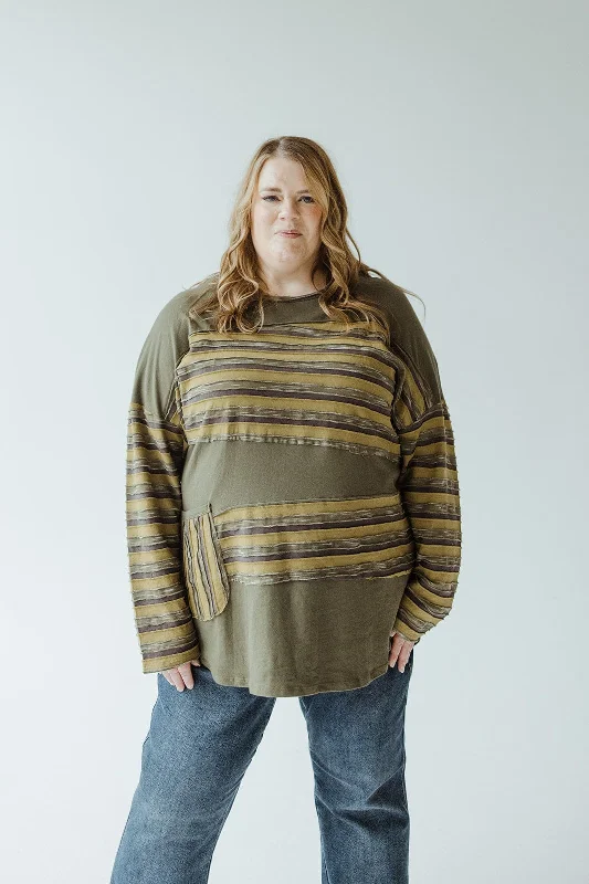 TunicTopSapphireLONG-SLEEVE ROUND NECK TUNIC WITH STRIPE DETAIL IN KALE