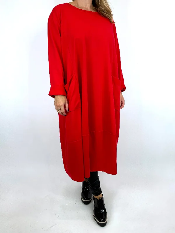 TunicTopSurgeMade in Italy Lagenlook Gina Pocket Tunic in Red. 6562