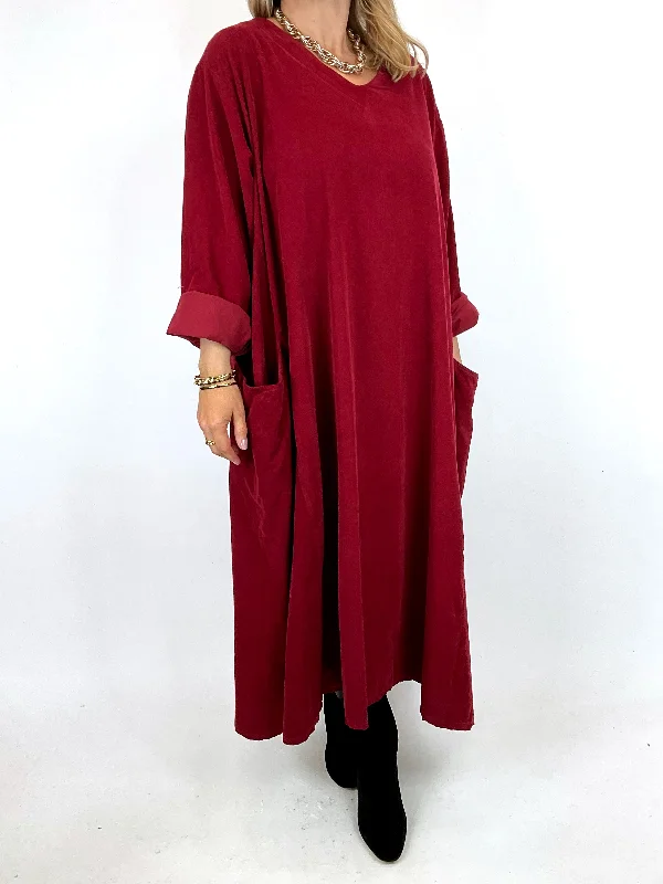 TunicTopDriftMade in Italy Lagenlook Grace Corduroy Tunic in Claret Red. code 91745