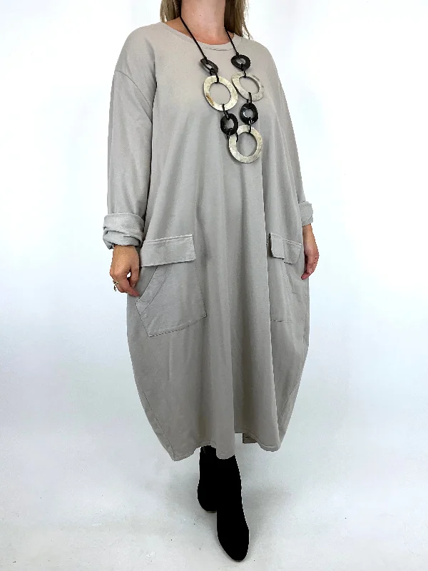 TunicTopFusionMade in Italy Lagenlook Kat Oversized Pocket Tunic in Stone. 91943