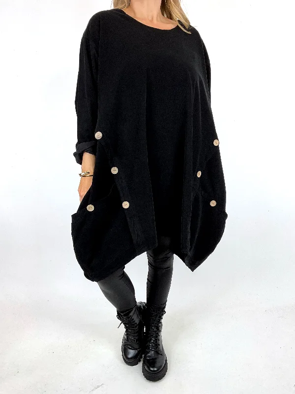 TunicTopFlexMade in Italy Lagenlook Lana Cord Tunic in Black. code 91983