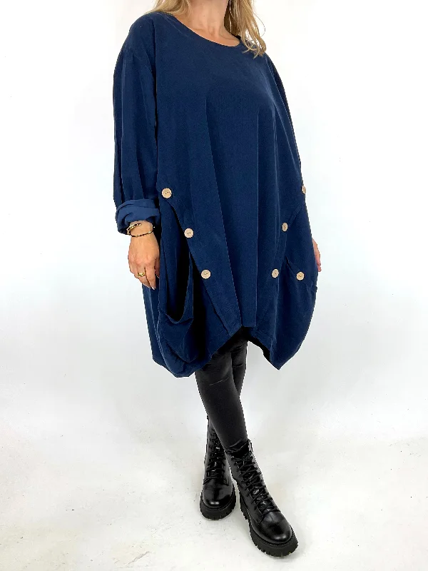 TunicTopValkyrieMade in Italy Lagenlook Lana Cord Tunic in Navy Blue . code 91983